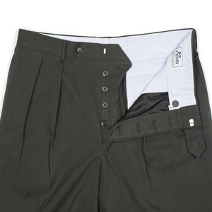 Brooklyn double-pleat high-rise wide fit trousers in slate grey cotton twill (restock)