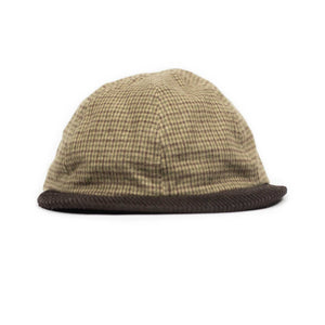 Classic 6 panel cap in beige guncheck cotton flannel with cord brim