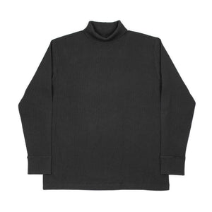 Rollneck t-shirt in black ribbed cotton jersey