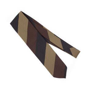 Brown, tan and navy block stripe wool and cotton tie
