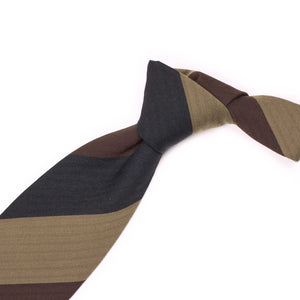 Brown, tan and navy block stripe wool and cotton tie