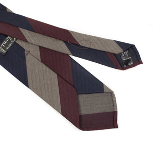 Blue, taupe and wine block stripe wool and cotton tie