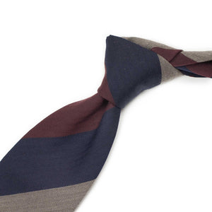 Blue, taupe and wine block stripe wool and cotton tie