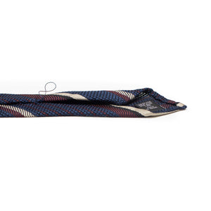 Navy silk grenadine tie, burgundy and silver stripes