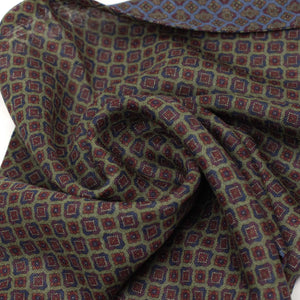 Double-sided lightweight wool neat print scarf, blue and green sides