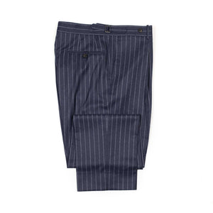 Rota - Exclusive Westside Side-Tab Pleated High-Rise Wide Trousers in Navy Chalk Stripe Wool