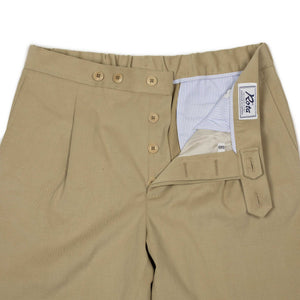 Pleated easy pants in beige cotton twill (restock)