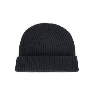 Ribbed hat in Black 4-ply Geelong wool