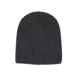 Ribbed hat in Charcoal 4-ply pure cashmere
