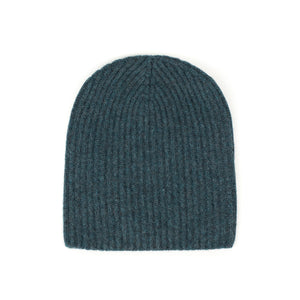 Ribbed hat in Lugano blue 4-ply Geelong wool