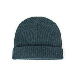 Ribbed hat in Lugano blue 4-ply Geelong wool