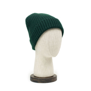 Ribbed hat in Tartan Green 4-ply Geelong wool