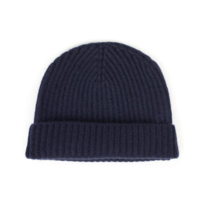 Ribbed hat in Dark Navy 4-ply Geelong wool