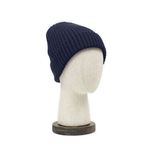 Ribbed hat in Dark Navy 4-ply Geelong wool