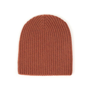Ribbed hat in Tiger rust 4-ply Geelong wool