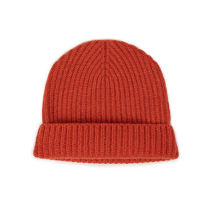 Ribbed hat in Furnace orange 4-ply pure cashmere
