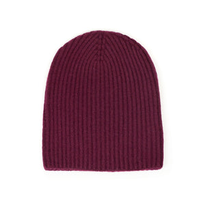 Ribbed hat in Damson burgundy 4-ply Geelong wool