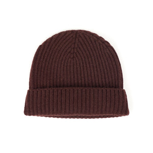 Ribbed hat in Bakelite rust 4-ply pure cashmere