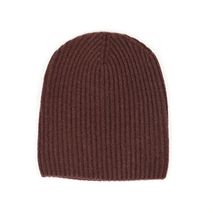 Ribbed hat in umber 4-ply Geelong wool