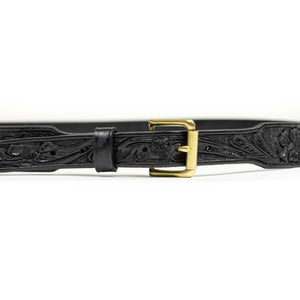 Hand tooled leather belt in black