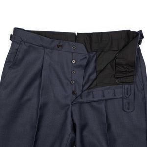 x Sartoria Carrara: pleated trousers in Drapers "Five Stars / Superbio" navy sharkskin wool (separates)