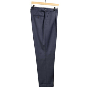 x Sartoria Carrara: pleated trousers in Drapers "Five Stars / Superbio" navy sharkskin wool (separates)