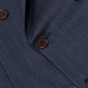 x Sartoria Carrara: Double-breasted jacket in Drapers "Five Stars / Superbio" blue wool with tan stripe (separates)