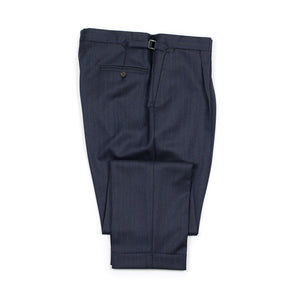 x Sartoria Carrara: pleated trousers in Drapers "Five Stars / Superbio" blue wool with tan stripe (separates)