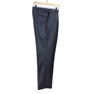 x Sartoria Carrara: pleated trousers in Drapers "Five Stars / Superbio" blue wool with tan stripe (separates) [PRE-ORDER BALANCE]