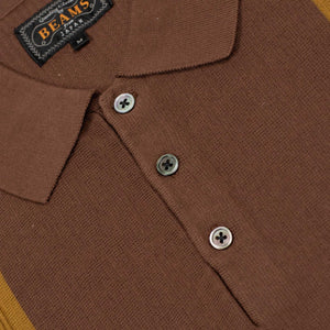 Knit polo in brown retro stripe cotton