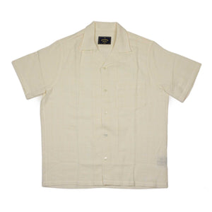 Grain camp collar shirt in cream checked cotton gauze