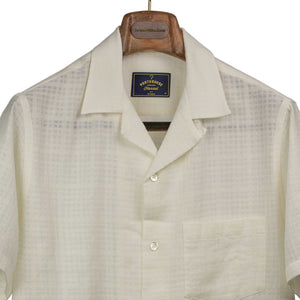 Grain camp collar shirt in cream checked cotton gauze