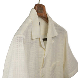 Grain camp collar shirt in cream checked cotton gauze