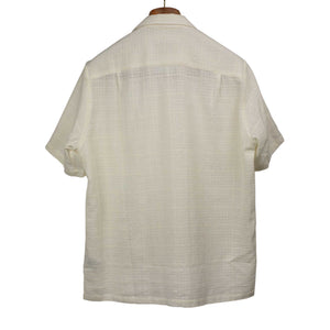 Grain camp collar shirt in cream checked cotton gauze