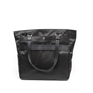 Progress travel tote bag in black nylon and black shrunken leather