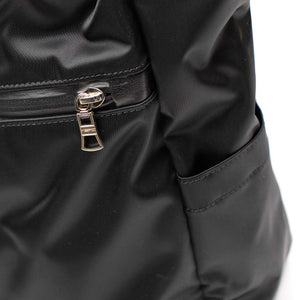 Progress travel tote bag in black nylon and black shrunken leather