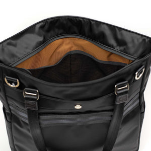 black nylon travel tote bag Progress travel tote bag in black nylon and black shrunken leather