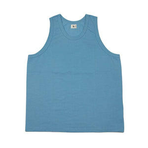 U-neck tank in saxe blue cotton jersey