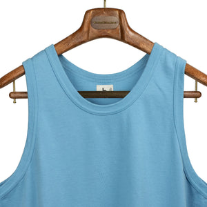 U-neck tank in saxe blue cotton jersey