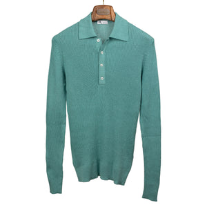 AAlgua long sleeve knitted polo shirt in teal ribbed cotton