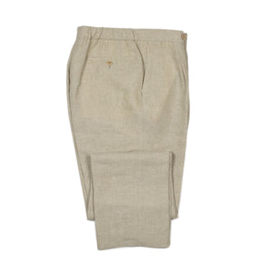 Exclusive single-pleated easy pants in oatmeal linen (restock)