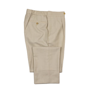 Exclusive single-pleated easy pants in pearl wool herringbone