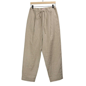 Pleated drawstring trousers in ecru and grey striped cotton/linen