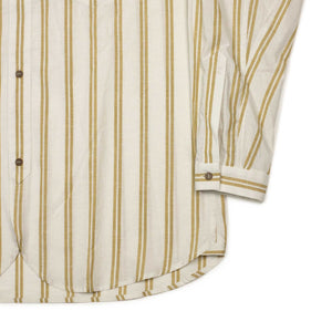 Band collar shirt in natural and ochre striped cotton/linen