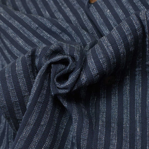 Camp collar shirt in navy and blue striped cotton/linen