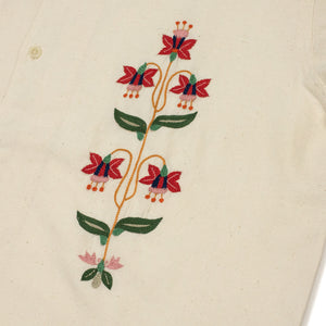 Chintan shirt in natural khadi with hand-embroidered floral motifs