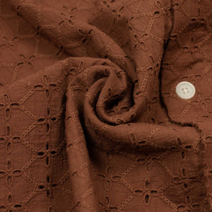Ronen camp shirt in nutshell brown lace embroidered cotton