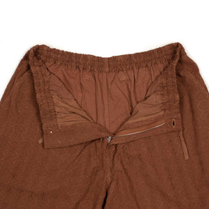 Milo relaxed drawstring shorts in nutshell brown lace embroidered cotton
