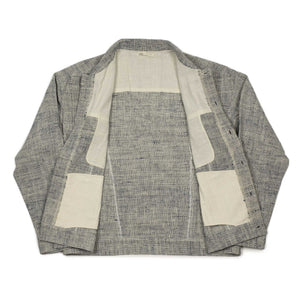 Gleam trucker jacket in ecru and indigo hand-crafted cotton