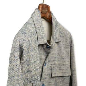 Gleam trucker jacket in ecru and indigo hand-crafted cotton